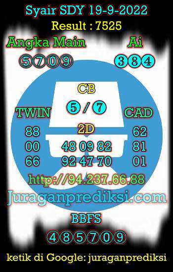Prediksi Sdy 19 September 2022 hari ini adalah prediksi syair sdy dari Forum Syair Sydney yang berisi Kode Syair sdy hari ini Senin 19-9-2022. Prediksi sydney hari ini Senin 19 September 2022 merupakan angka jitu dari Syair sdy hari ini terbaru, jitu dan akurat.