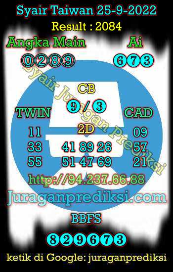 Prediksi Taiwan 25 September 2022 adalah prediksi taiwan dan juga Syair taiwan hari ini Minggu 25 9 2022 yang merupakan angka keluar togel taiwan malam hari ini. Sedangkan toto jitu taiwan dan taiwan lottery merupakan angka jitu dari kode syair taiwan malam ini.
